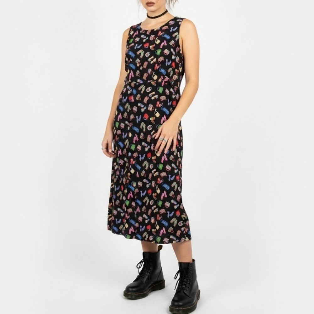 Stonebridge 90s Vintage Novelty Shoe Purse Print Midi Dress MP